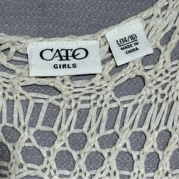 Crochet cardigan open knit long fringed Coachella country southwestern ivory L - Picture 3 of 10